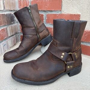 GBX DELAMAR brown leather harness western moto zip boots Sz 8